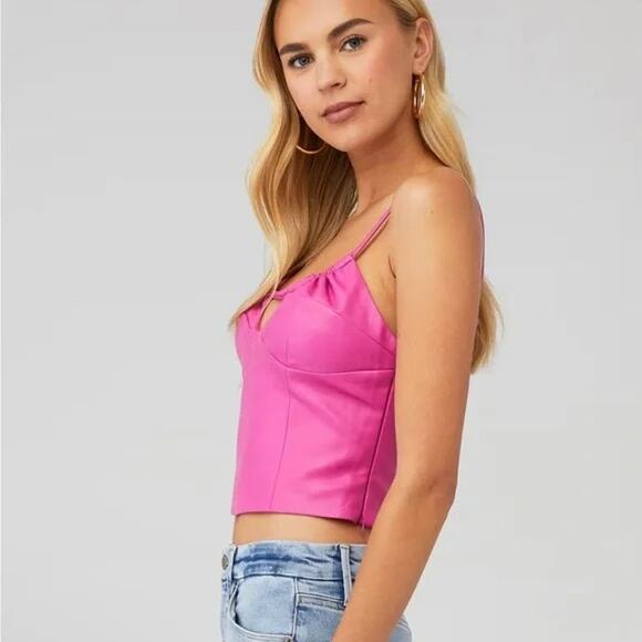 NWT WAYF Faux Leather Cami Bustier Top Hot Pink Size Small - Picture 2 of 3